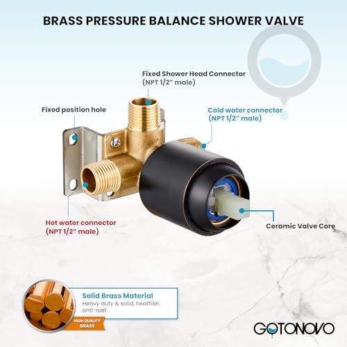 gotonovo Dual Shower Head Kit with Valve 6 Mode Handheld Oil Rubbed Bronze | 6 Mode ABS Rain Head 6 Mode ABS Handheld Spray 2 in 1 Bathroom Trim Kit Pressure Balance Valve Shower Head and Handle Set - color: Bronze