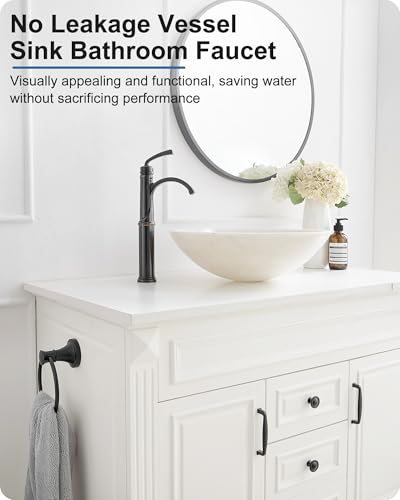 Waterfall Vessel Sink Faucet Oil Rubbed Bronze, Brass Tall Bathroom Faucet with Pop-up Drain, cUPC Supply Hoses, Single Handle for Vanity, Farmhouse, 1 Hole Vessel Sink, 5 Mins Quick Install - color: Oil Rubbed Bronze