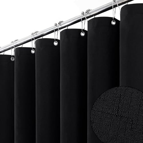 48x72 Linen Textured Waterproof Thick Fabric Shower Curtain Set, Black | Stall Size, 230GSM Polyester, Heavy Duty Cloth, Weighted Hem, 8 Plastic Hooks, Modern Luxury Hotel Style, Machine Washable - color: Black, size: 48"W x 72"L (Pack of 1)