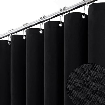 48x72 Linen Textured Waterproof Thick Fabric Shower Curtain Set, Black | Stall Size, 230GSM Polyester, Heavy Duty Cloth, Weighted Hem, 8 Plastic Hooks, Modern Luxury Hotel Style, Machine Washable - color: Black, size: 48"W x 72"L (Pack of 1)