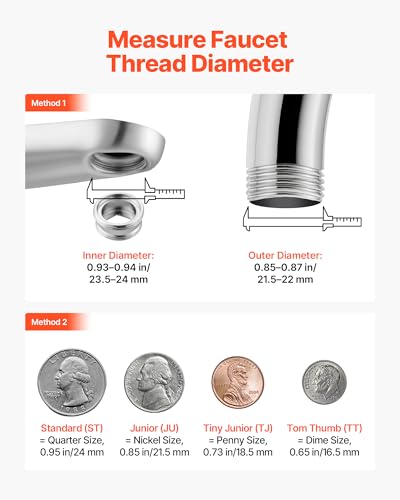 VEVOR Faucet Aerator, 360° Swivel Kitchen Sink Aerator, 5-Function 5-Flow Sink Sprayer Attachment, Bathroom Faucet Extender Head Replacement for 15/16 inch Female Thread with Adapter & 55/64 inch Male