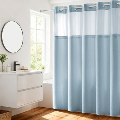 River Dream Heavyweight Waffle No Hook Shower Curtain with Liner,Blue,71x74 | Dotted Waffle,Snap-in Liner,Heavy Duty,Quick Dry,Mesh Top Window,With Bottom Magnets,Hotel-Grade,Washable,Standard Size - color: Blue, size: 71"W x 74"L (Pack of 1)