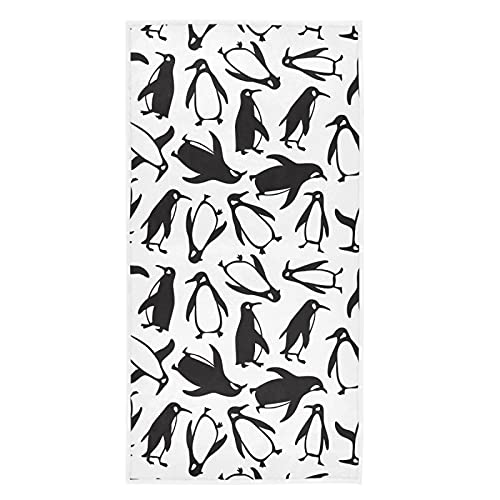 Naanle Black White Penguins Soft Highly Absorbent Guest Large Home Decor Hand Towels for Bathroom, Hotel, Gym and Spa (16 x 30 Inches) - color: Penguin