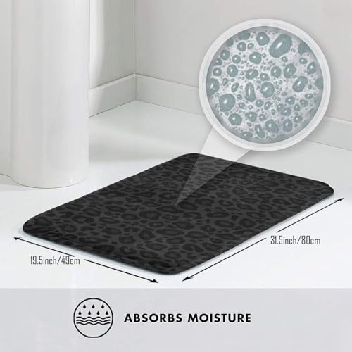 Black Leopard Cheetah Print Bath Mat Non-Slip Soft Microfiber Bathroom Rugs Washable Bathmat, Carpet Rug Entryway Decor for Tub Shower Room Floor, 31.5x20 Mat