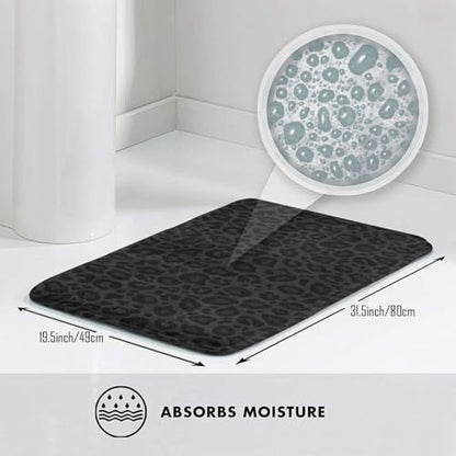 Black Leopard Cheetah Print Bath Mat Non-Slip Soft Microfiber Bathroom Rugs Washable Bathmat, Carpet Rug Entryway Decor for Tub Shower Room Floor, 31.5x20 Mat