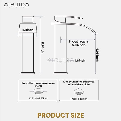 Airuida Vessel Sink Faucet, Black&Gold Tall Waterfall Bathroom Faucet | Single Handle,Tall Bathroom Faucet 1 Hole,Vanity Faucet,without Drain,Bowl Bathroom Faucet - color: Matte Black&Brushed Gold