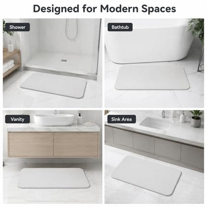 Stone Bath Mat Quick Dry, Diatomaceous Earth Bath Mat Non Slip Absorbent Floor Mat, Diatomite Stone Drying Mat for Bathroom Comes with Non-slip Pad and Sandpaper (Dark Gray, 24" x 15.5" x 0.4") - color: Dark Gray