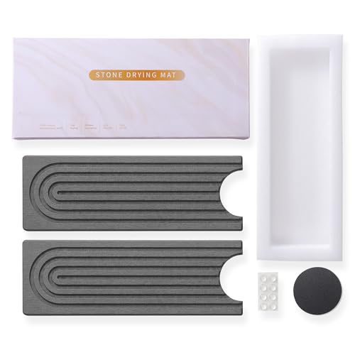 Diatomite Sink Splash Guard – Super Absorbent Kitchen & Bath Mat, Quick-Dry Non-Slip Drying Tray, Fits Most Faucets, Pet Bowl Mat, Vase Holder (Premium Gray, 23.6'' x 4'') - color: Gray-C