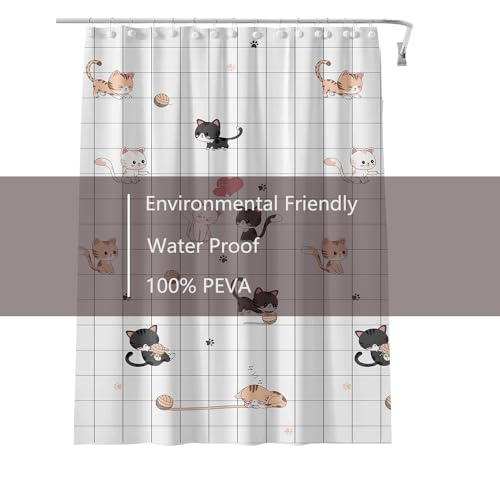 TIKABC Shower Curtain Liner, 4G PEVA Shower Liner, Plastic Waterproof Shower Curtains, with Grommet Holes and 3 Magnetic Weights(Little Cat) - color: Little Cat