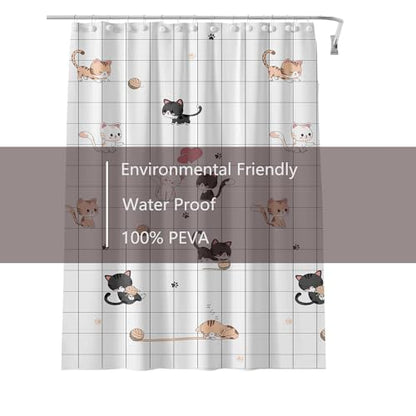 TIKABC Shower Curtain Liner, 4G PEVA Shower Liner, Plastic Waterproof Shower Curtains, with Grommet Holes and 3 Magnetic Weights(Little Cat) - color: Little Cat