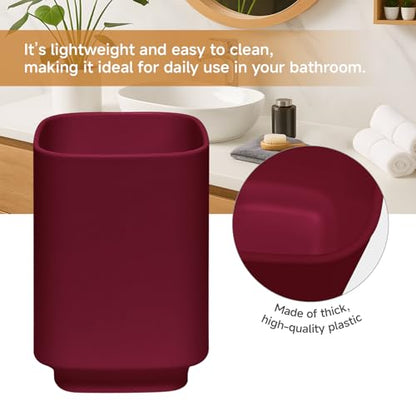 2Pcs Burgundy Bathroom Set, Square Boho Soap & Toothbrush Holder Set | Thick shatterproof ABS, electroplated rust-proof pump, drip-free, multi-slot holder, dustproof lids, easy-clean - color: Burgundy, size: 2PCS