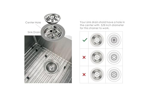 KANARY Stainless Steel Sink Strainer with Rubber Stopper(Single, Stainless Steel) - color: Chrome, size: Twin