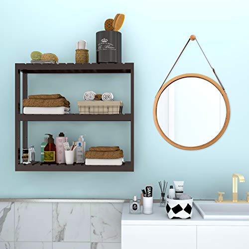 Domax Bamboo Bathroom Shelf 3-Tier Wall Mount Storage Rack Multifunctional Adjustable Layer Free Standing Over Toilet Utility Shelves Living Room Kitchen (Brown) - color: Brown