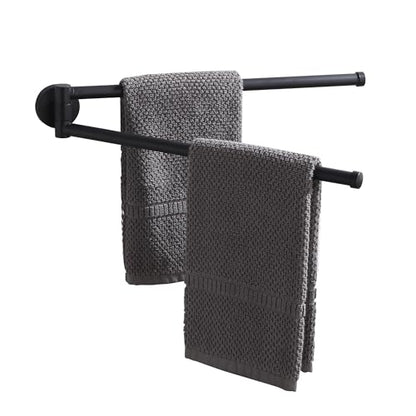 BGL Swivel Towel Bar for Bathroom Matte Black,Swing Out Double Towel Bar 2-Arm Kitchen Wall Mounted Towel Hanger Holder for Bathroom Organizer - color: Matte Black