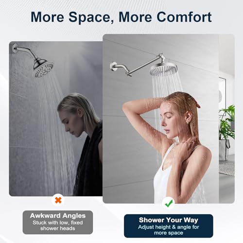 BRIGHT SHOWERS Brass Shower Head Extension Arm for Rain and Handheld Shower Head, 10 Inch Universal Shower Arm Extender, Height & Angle Adjustable, Brushed Nickel - color: Brushed Nickel, style: 10 Inch