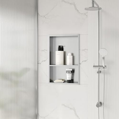 Qeke 12" x 18" Stainless Steel Shower Niche w/Double Shelves, Brushed Nickel - color: Brushed Nickel, size: 12X18"
