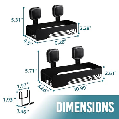TAILI Shower Caddy Suction Cup Rustproof Metal Shower Shelves Black 2pack | Rustproof,No Drilling Wall Mounted Basket, Upgraded Removable Suction Cup Bathroom Organizer Heavy Duty Shampoo - color: Black 2pack