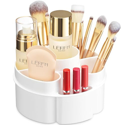 Masirs Small 360 Rotating Makeup Organizer, 5 Compartments, Round White | Small 360 Rotating Makeup Organizer, 5 Compartments, Acrylic Mini Lazy Susan, Vanity Bathroom Counter, Round White - color: Round White