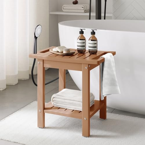 Sage HDPE Poly Plastic Waterproof Bathroom Shower Bench, Teak - color: Teak
