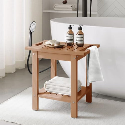 Sage HDPE Poly Plastic Waterproof Bathroom Shower Bench, Teak - color: Teak