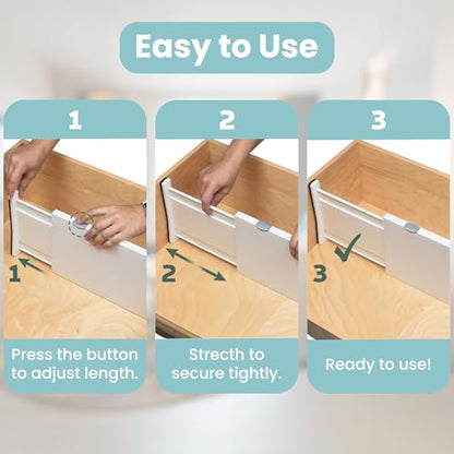 RAPTUROUS Adjustable Drawer Dividers, 8" Tall, Expandable 13.35-22", 6-Pack, Non-Slip for Deep Drawers in Kitchen, Bedroom, and Closet (White) - color: 6 Pack -White, size: 8" Tall, 13"-22" Long