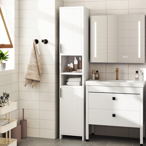 67'' Tall Bathroom Storage Cabinet, White Cabinet Organizer with Doors | Adjustable Shelves, Narrow Storage Cabinet, Slim Freestanding Storage Cabinet for Small Spaces, Living Room, Kitchen