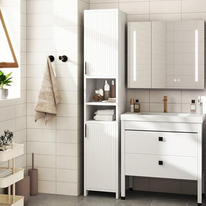 67'' Tall Bathroom Storage Cabinet, White Cabinet Organizer with Doors | Adjustable Shelves, Narrow Storage Cabinet, Slim Freestanding Storage Cabinet for Small Spaces, Living Room, Kitchen