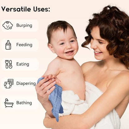 Unnivoll Muslin Burp Cloths Baby 12''X12'', Baby Washcloths 6 Pack, 100% Cotton Baby Wash Cloths Absorbent and Soft for Newborn Infants Kids Boys Girls - Sapphire Blue - color: Sapphire Blue