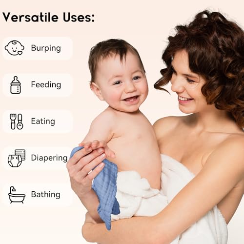 Unnivoll Muslin Burp Cloths Baby 12''X12'', Baby Washcloths 6 Pack, 100% Cotton Baby Wash Cloths Absorbent and Soft for Newborn Infants Kids Boys Girls - Sapphire Blue - color: Sapphire Blue
