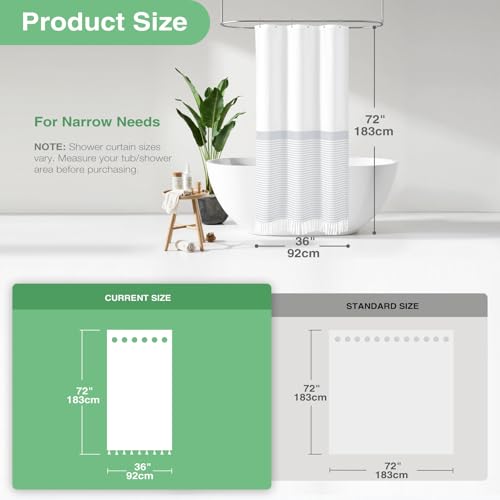 Stall Fabric Shower Curtain, Modern Farmhouse Grey and White Striped Cloth Shower Curtain with Boho Tassels, Small Hotel Luxury Bathroom Shower Curtain Set with 6 Hooks, Grey, 36x72 - color: Grey, size: 36"W x 72"L (Pack of 1)