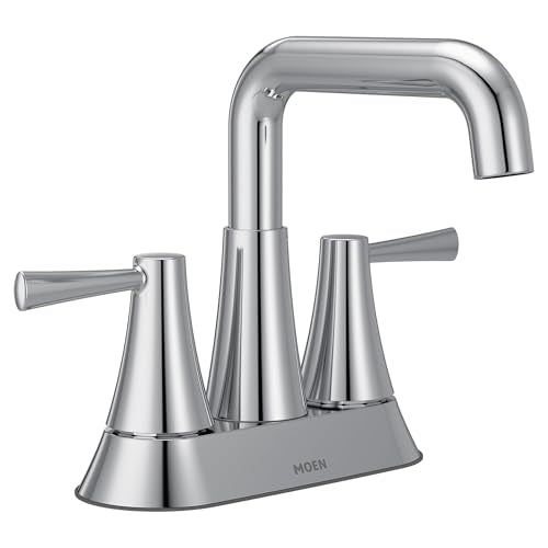 Moen Ronan Chrome Two-Handle 4 in. Centerset Modern Double Bend Bathroom Faucet with Push-Down Drain, 84025 - color: Chrome, style: 2-Handle Centerset