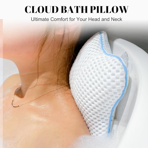 Non Slip Bath Pillow, Luxury Spa Bathtub Head & Neck Rest Support, Permeable Quick Drying Air Mesh Tub Pillow with 4 Large Suction Cups, Fits Any Tubs, Soft and Relaxing (White) - color: White