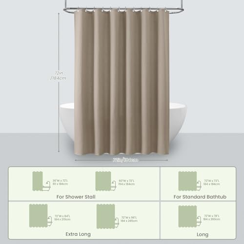 Inhousolu Fabric Shower Curtain, Waffle Weave 230 GSM Polyester, Weighted Hem, Metal Hooks Included, Water Repellent Washable, 72 x 72 Inch, Beige - color: Beige, size: 72"W x 72"L (Pack of 1)