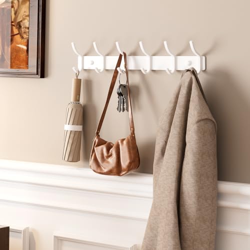 GWAAZXGZ White Coat Rack Wall Mounts - 15 Inch Metal 6-Hook Rack(1 Pack) | for Hanging Coats, Bags, and Towels in Entryway, Livingroom, Bedroom, Bathroom, and Kitchen - color: White, size: 1 Pack