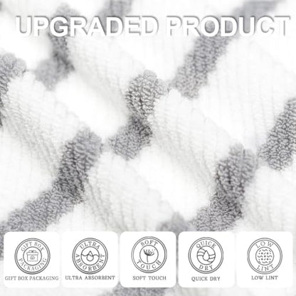 VOOVA & MOVAS 3PC Towel Set, 100% Cotton, Gray White Dark Tan | 1 Large Bath 30x56 In,1 Hand 18x28 In,1 Wash Cloth 13x13 In, Quick Dry, Soft, Thick, Dorm Room Essentials - color: Gray + White, size: 3 PC Bathroom Towel Set