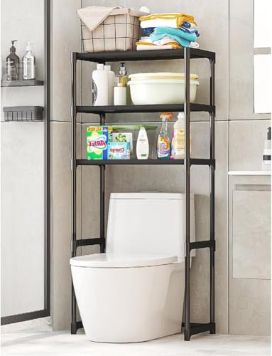 3-Tier Over the Toilet Storage, Metal Bathroom Shelve, Over Toilet Bathroom Organizer, Space Saver Bathrooms Shelve for Restroom Laundry Balcony, Black - color: Black