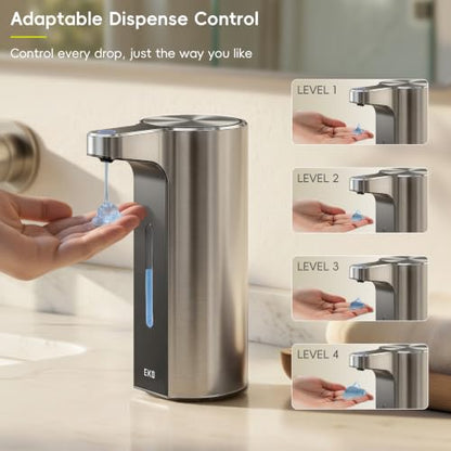 EKO Aroma Pro 13.5 fl oz Touchless Automatic Liquid Soap Dispenser, Rechargeable Hand & Dish Soap Dispenser for Bathroom and Kitchen, Waterproof, Adjustable Volume Control (Stainless Steel) - color: Stainless Steel, size: 13.5 oz (Premium Wireless Chargin