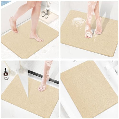 SoftDuo Shower Mat Bathtub Mat Non-Slip Soft Tub Mat | 32x24 inch,PVC Loofah Bath Mat with Drain for Tub and Bathroom,Quick Drying,Khaki - color: Khaki, size: 32" x 24" (Rectangular)