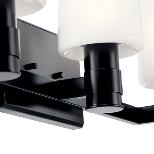 Kichler Adani 3-Light Bathroom Vanity Light, Black | Modern vanity light with opal glass for bathrooms and powder rooms (24" x 8.25"), 55176BK - color: Black, size: 24"