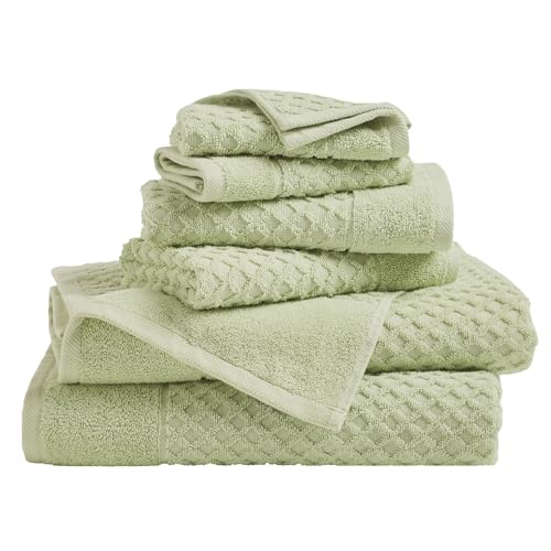 Great Bay Home Bath Towels - 100% Cotton 6 Piece Towel Set - Diamond Waffle Weave - Absorbent, Durable, Quick-Dry Towels for Bathroom (Pale Green) - color: 09 Pale Green, size: 6 Piece Set