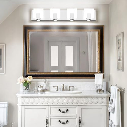 SOLFART Bathroom Vanity Light Chrome Stainless Steel Acrylic LED Bathroom Light Fixtures Over Mirror 4 Lights ND - color: Chrome,Spotlight Model-6000K,100% Brightness, size: 4- Light,27Inch