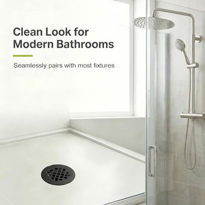 Shower Drain Cover Snap-in Hair Catcher - Matte Black 2 Pack | Stainless steel， 4-1/4" OD snap in， Fits 2-7/8" pin spacing， No tools install. Grate, shower strainer drain replacement. - color: Matte Black
