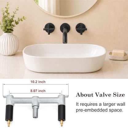 Midanya Wall Mount Bathroom Faucet 3 Hole 2 Cross Handle,Matte Black | SUS304 Stainless Steel,Rough-in Valve Included,360° Swivel Spout,for Bathroom Sink,Vanity - color: Matte Black