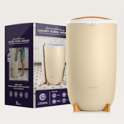 Zadro Large Aromatherapy Towel Warmer Bucket - with Essential Oil Wood Disk for Spa and Bathroom, Luxury Stainless Steel Towel Heater, Auto Shut off, Fits 2 large Towels, Blanket, Bathrobe, PJs