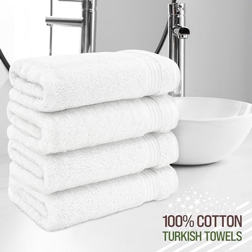 American Veteran Towel, Hand Towels for Bathroom Set of 4, 100% Cotton Turkish Hand Towel Sets, Soft Hand Face Towels, White Hand Towels - color: White
