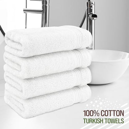 American Veteran Towel, Hand Towels for Bathroom Set of 4, 100% Cotton Turkish Hand Towel Sets, Soft Hand Face Towels, White Hand Towels - color: White