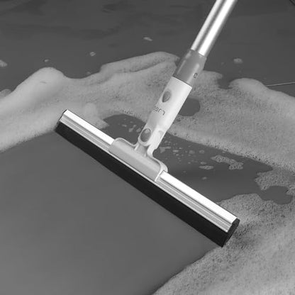 LGJJ Floor Spatula Broom 17" Rubber Spatula with 51" Aluminum Rod for Bathroom Tile, Garage Concrete, Deck, Shower Glass, Window Cleaner, Spatula Broom for Home Flooring