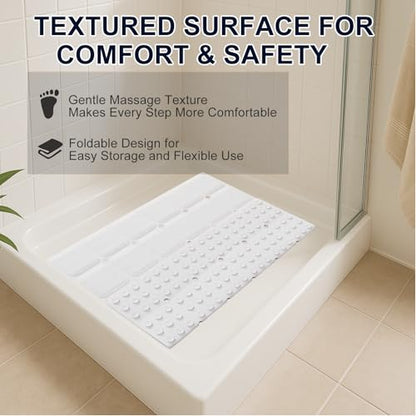 Webos Anti Slip Shower Mat for Tub & Shower Stall, 21" x 21" Square Silicone Bathtub Mat with Powerful Suction Cups, Fast-Draining, Machine Washable Soft Foldable Bathroom Mat, White - color: White, size: 21" x 21" (Square)