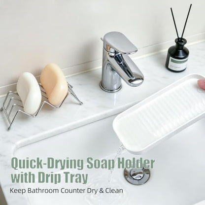 Stainless Steel Wavy Soap Dish, Self Draining Shampoo Bar Holder with Removable Drip Tray, Quick Dry Bar Soap Holder for Shower Bathroom Kitchen, Holds 2-3 Bars