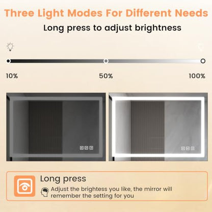 Front Lit LED Bathroom Mirror 24x32, Wall Mounted Lighted Vanity with Dimmable Anti-Fog Smart Memory, Shatter-Proof Glass, Horizontal or Vertical - size: 24"L x 32"W